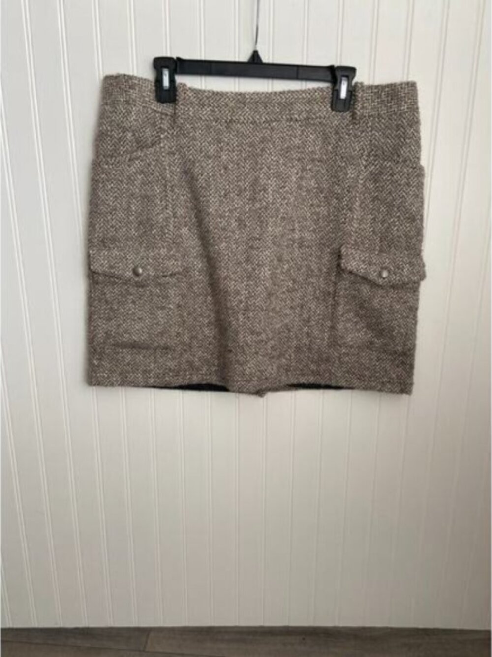 LAST CHANCE Tweed Skirt Women's 14 Tan Gray Wool Blend Lined